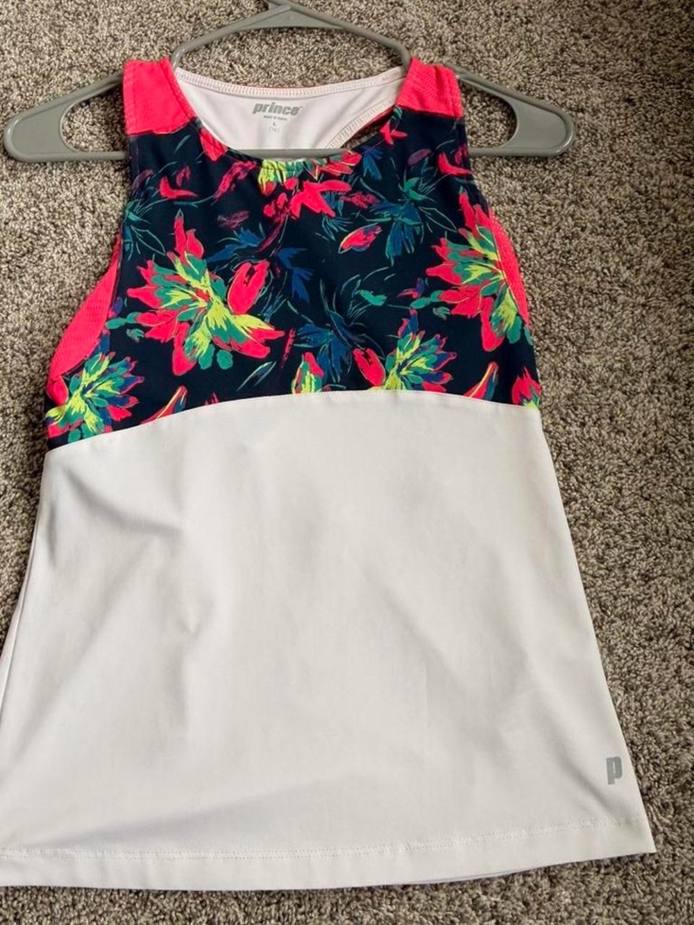 Prince Neon Floral Athletic Tank Top in Navy, Hot Pink and White